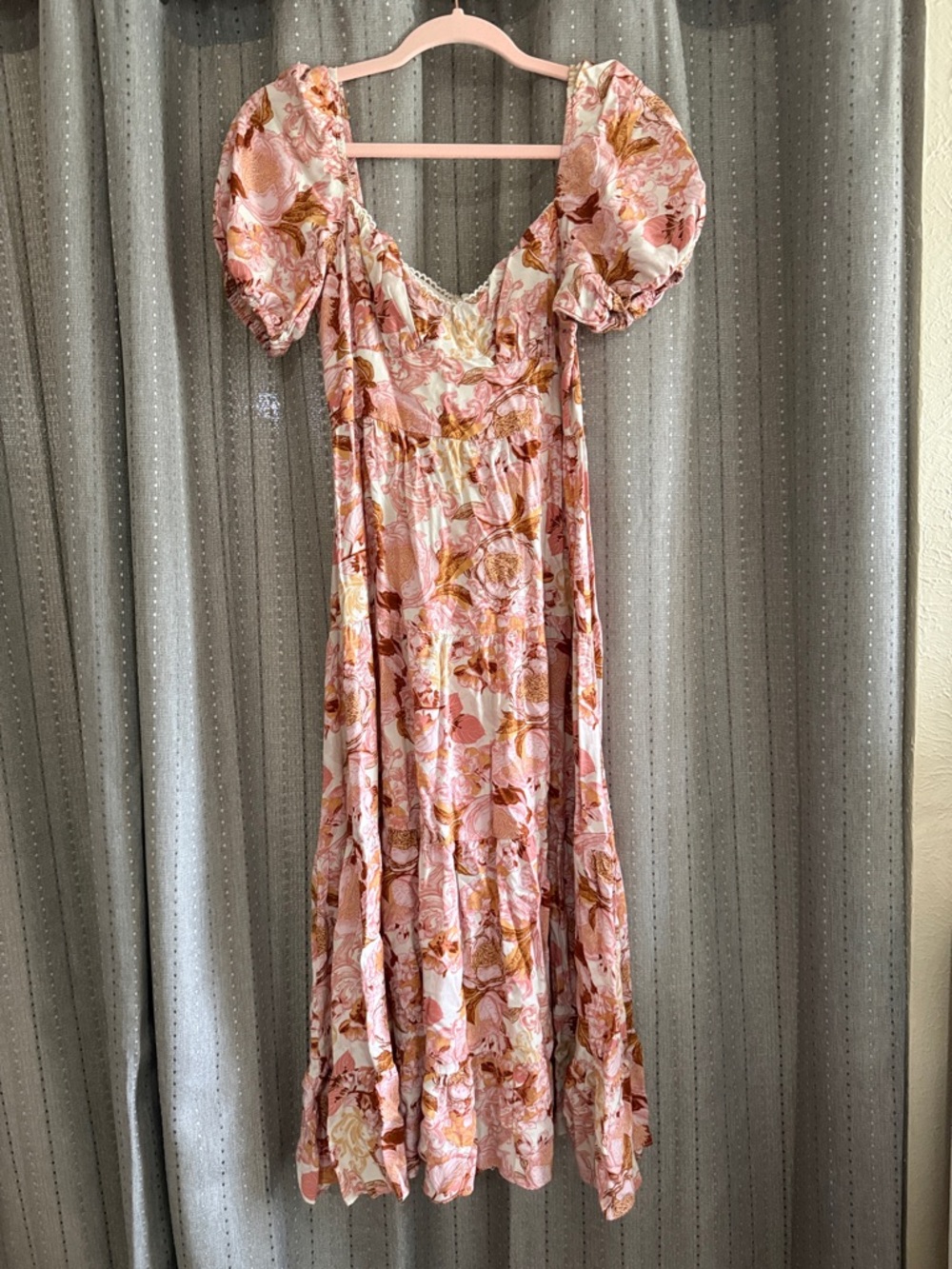 Hello Molly Pink & Cream Floral Puff-Sleeve Maxi Dress
